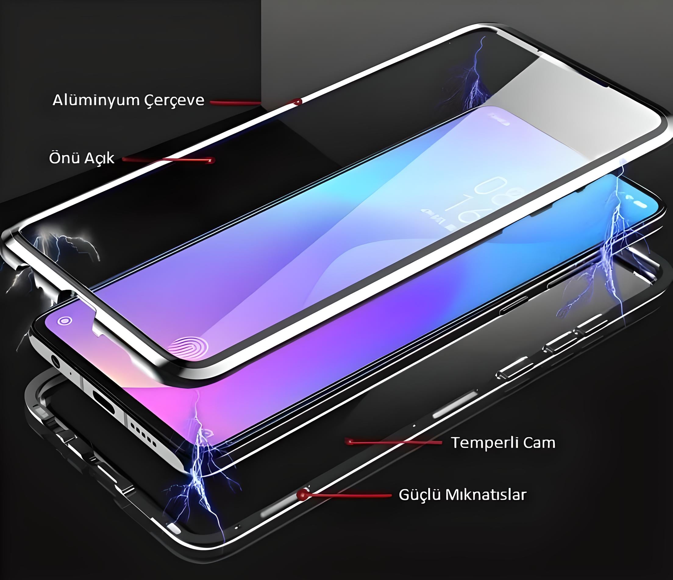 Ehr. iPhone 11 Pro Uyumlu Kılıf Önü Açık Arkası Temperli Camlı Manyetik Adsorpsiyon Darbeye Dayanıklı Kapak