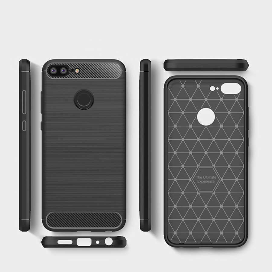 Huawei Honor 9 Lite ile Uyumlu Kamera Korumalı Darbe Önleyici Carbon Brushed Silikon Kılıf