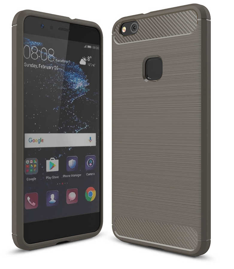 Huawei P10 ile Uyumlu Kamera Korumalı Darbe Önleyici Carbon Brushed Silikon Kılıf