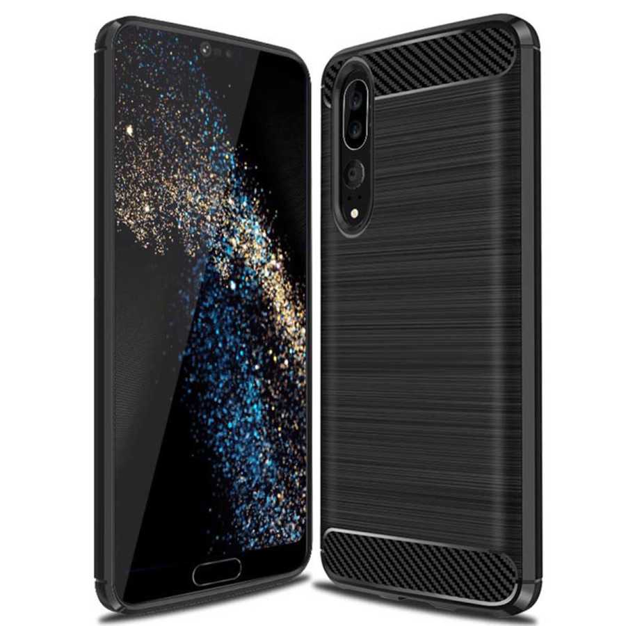 Huawei P20 Pro ile Uyumlu Kamera Korumalı Darbe Önleyici Carbon Brushed Silikon Kılıf