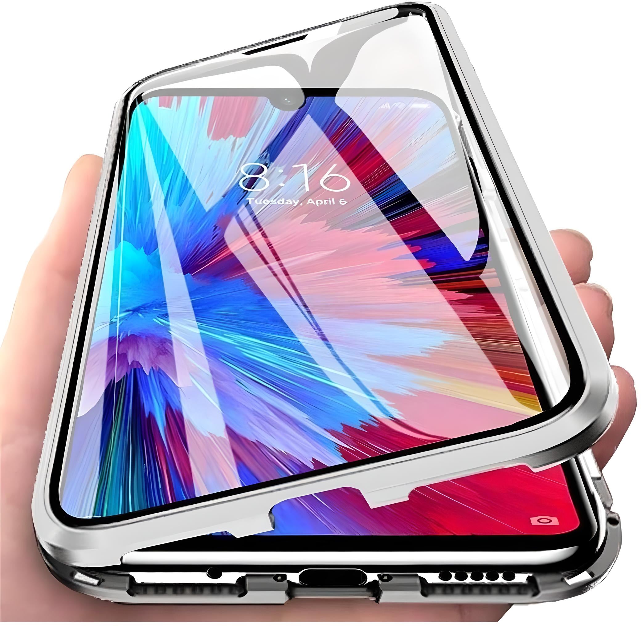 Huawei P30 Lite Uyumlu Kılıf Önü Açık Arkası Temperli Camlı Manyetik Adsorpsiyon Darbeye Dayanıklı Kapak