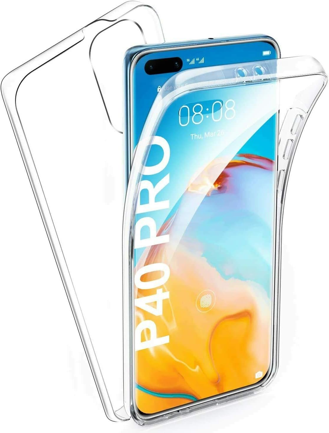 Huawei P40 Pro Uyumlu Ön Arka 360 Tam Koruma Şeffaf Soft Silikon Kılıf