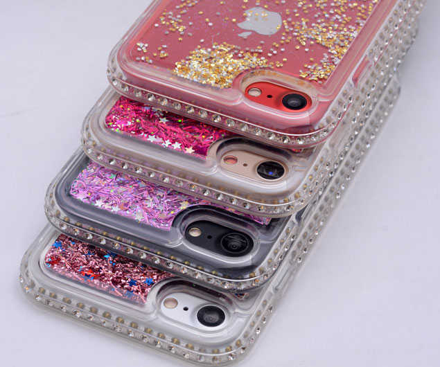 İPhone 5/5S Uyumlu Yanları Taşlı Sulu Simli Lüx Silikon Kılıf - Rose Gold