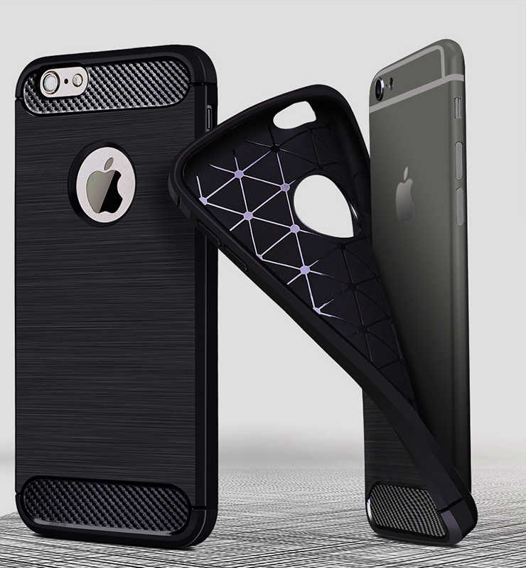 iPhone 6 Plus /6S Plus ile Uyumlu Kamera Korumalı Darbe Önleyici Carbon Brushed Silikon Kılıf