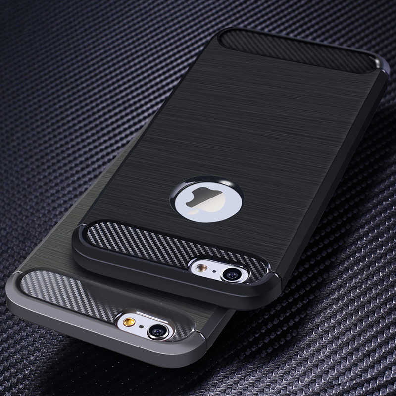 iPhone 6 Plus /6S Plus ile Uyumlu Kamera Korumalı Darbe Önleyici Carbon Brushed Silikon Kılıf