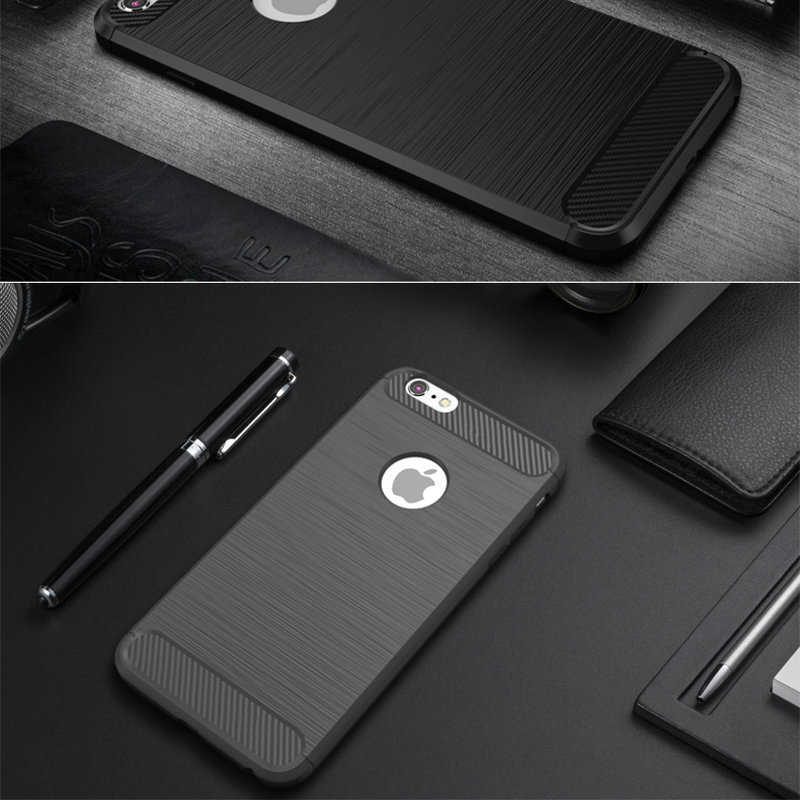 iPhone 7/8 ile Uyumlu Kamera Korumalı Darbe Önleyici Carbon Brushed Silikon Kılıf