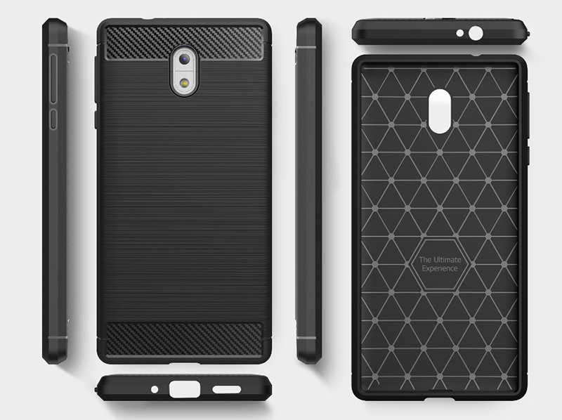 Nokia 6 ile Uyumlu Kamera Korumalı Darbe Önleyici Carbon Brushed Silikon Kılıf