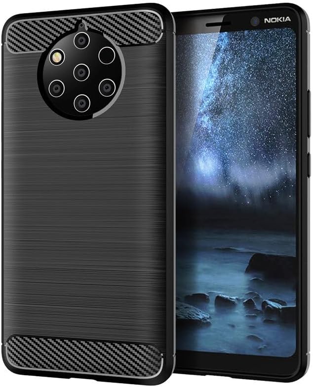 Nokia 9 Pureview ile Uyumlu Kamera Korumalı Darbe Önleyici Carbon Brushed Silikon Kılıf