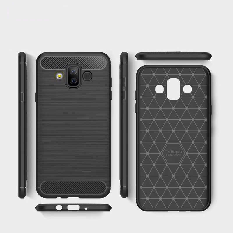 Samsung Galaxy J7 Duo ile Uyumlu Kamera Korumalı Darbe Önleyici Carbon Brushed Silikon Kılıf