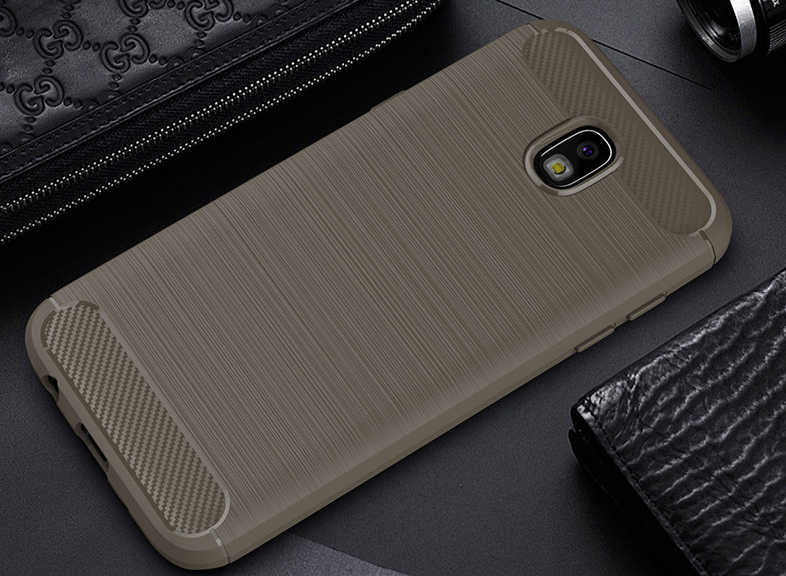 Samsung Galaxy J7 Pro ile Uyumlu Kamera Korumalı Darbe Önleyici Carbon Brushed Silikon Kılıf