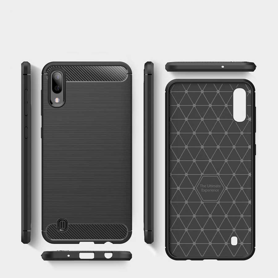 Samsung Galaxy M10 ile Uyumlu Kamera Korumalı Darbe Önleyici Carbon Brushed Silikon Kılıf