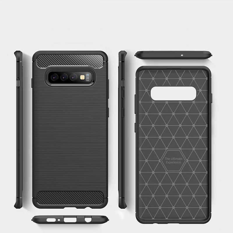 Samsung Galaxy S10 ile Uyumlu Kamera Korumalı Darbe Önleyici Carbon Brushed Silikon Kılıf
