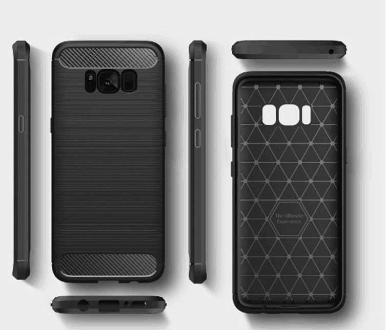 Samsung Galaxy S8 ile Uyumlu Kamera Korumalı Darbe Önleyici Carbon Brushed Silikon Kılıf