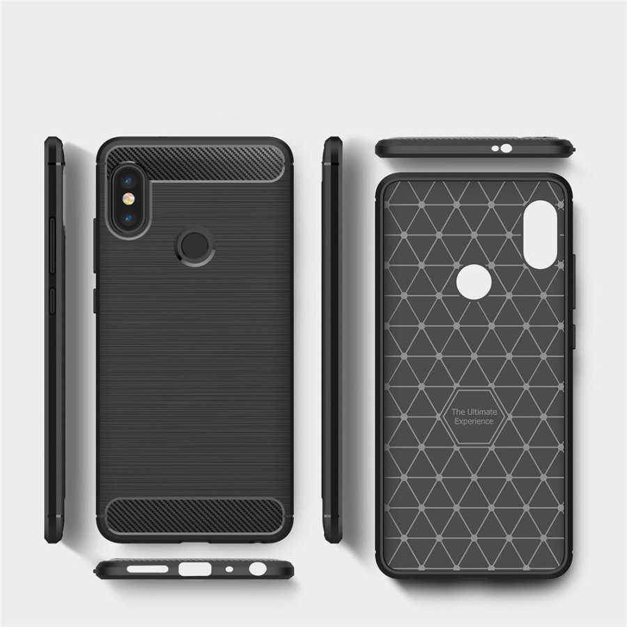 Xiaomi Redmi Note 5 Pro ile Uyumlu Kamera Korumalı Darbe Önleyici Carbon Brushed Silikon Kılıf